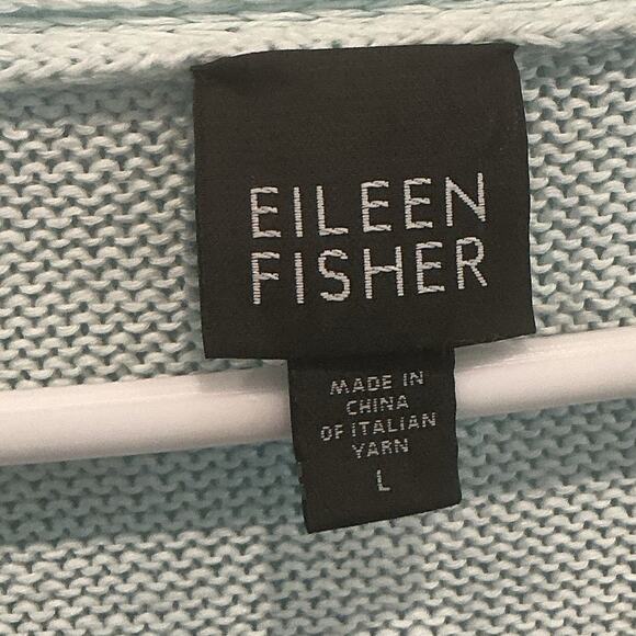 Eileen Fisher Linen Cardigan Size Large Light Blue Coastal Beachy Casual Fall - Picture 2 of 8
